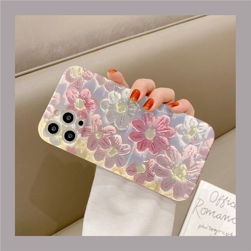 Luxury Fashion Painting Flowers Cute Phone Cases For iPhone 14 Pro Max 13 12 11 X XR XS Max 7 8 Plus - Touchy Style .