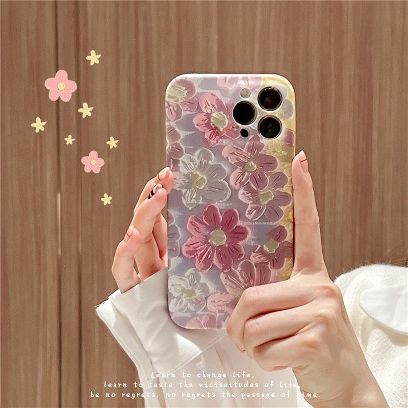 Luxury Fashion Painting Flowers Cute Phone Cases For iPhone 14 Pro Max 13 12 11 X XR XS Max 7 8 Plus - Touchy Style .