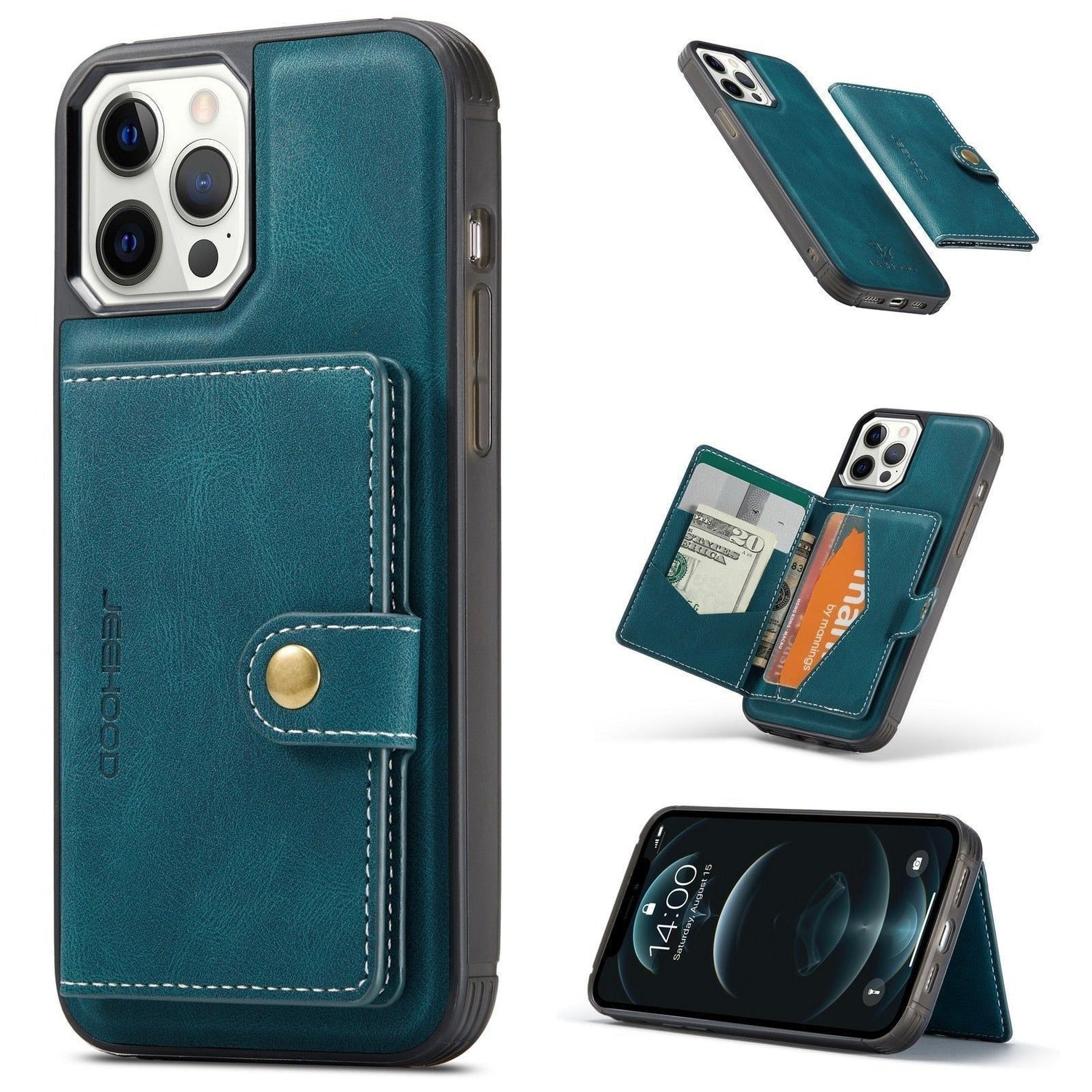 For iPhone 15 14 13 12 11 XS XR 8 7 Luxury Leather Shockproof Square Stand  Case