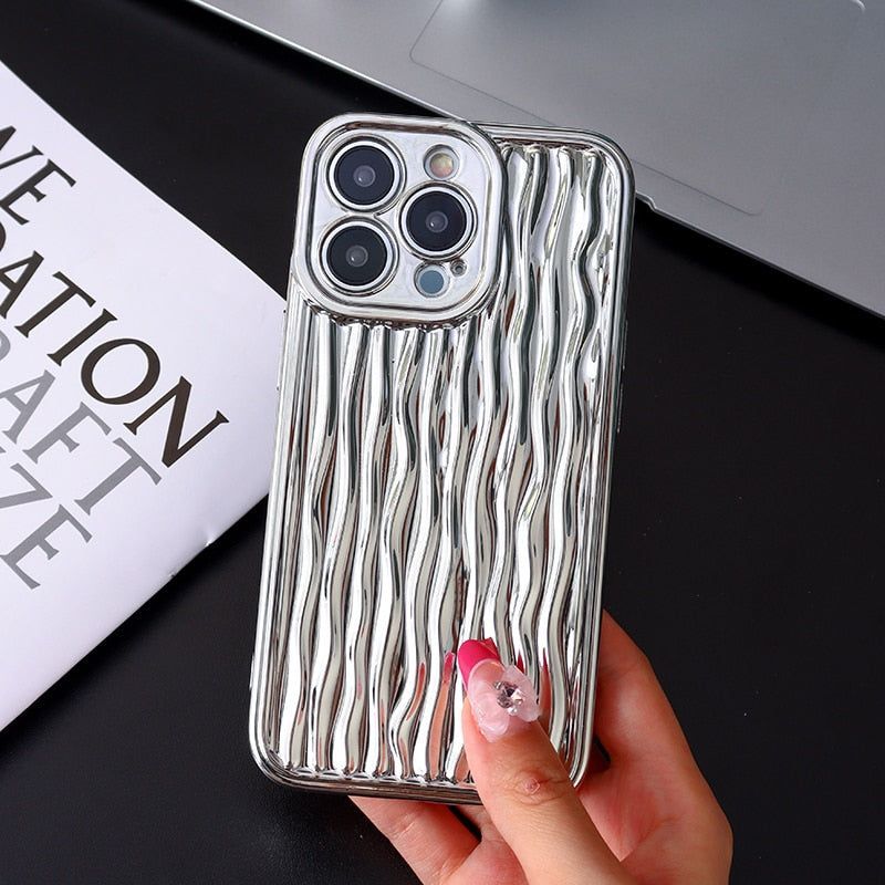 Luxury Plating Metal Color Water Ripple Cute Phone Cases For iPhone 13 11 12 14 Pro Max XS XR X - Touchy Style .