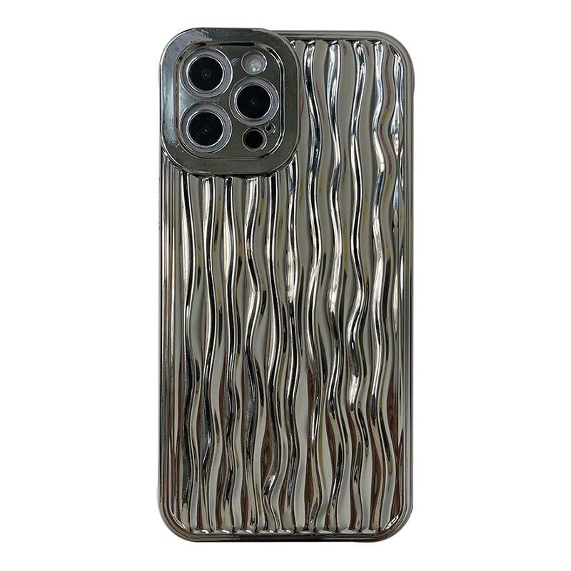 Luxury Plating Metal Color Water Ripple Cute Phone Cases For iPhone 13 11 12 14 Pro Max XS XR X - Touchy Style .