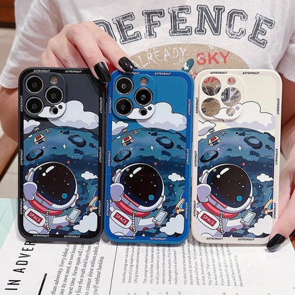 Luxury Shockproof Silicone Bumper Cute Phone Case for iPhone 13, 12, 11, 14 Pro Max, XS, X, XR, 8, 7, Plus, SE (2020) - Space Astronaut Design - Touchy Style .