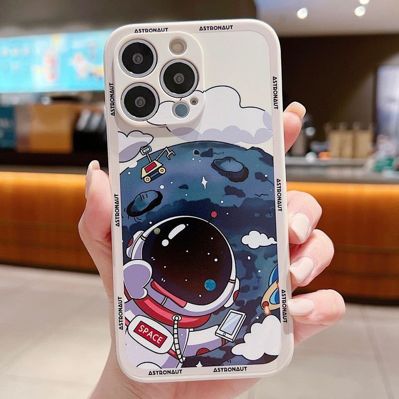 Luxury Shockproof Silicone Bumper Cute Phone Case for iPhone 13, 12, 11, 14 Pro  Max, XS, X, XR, 8, 7, Plus, SE (2020) - Space Astronaut Design