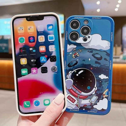 Luxury Shockproof Silicone Bumper Cute Phone Case for iPhone 13, 12, 11, 14 Pro Max, XS, X, XR, 8, 7, Plus, SE (2020) - Space Astronaut Design - Touchy Style .