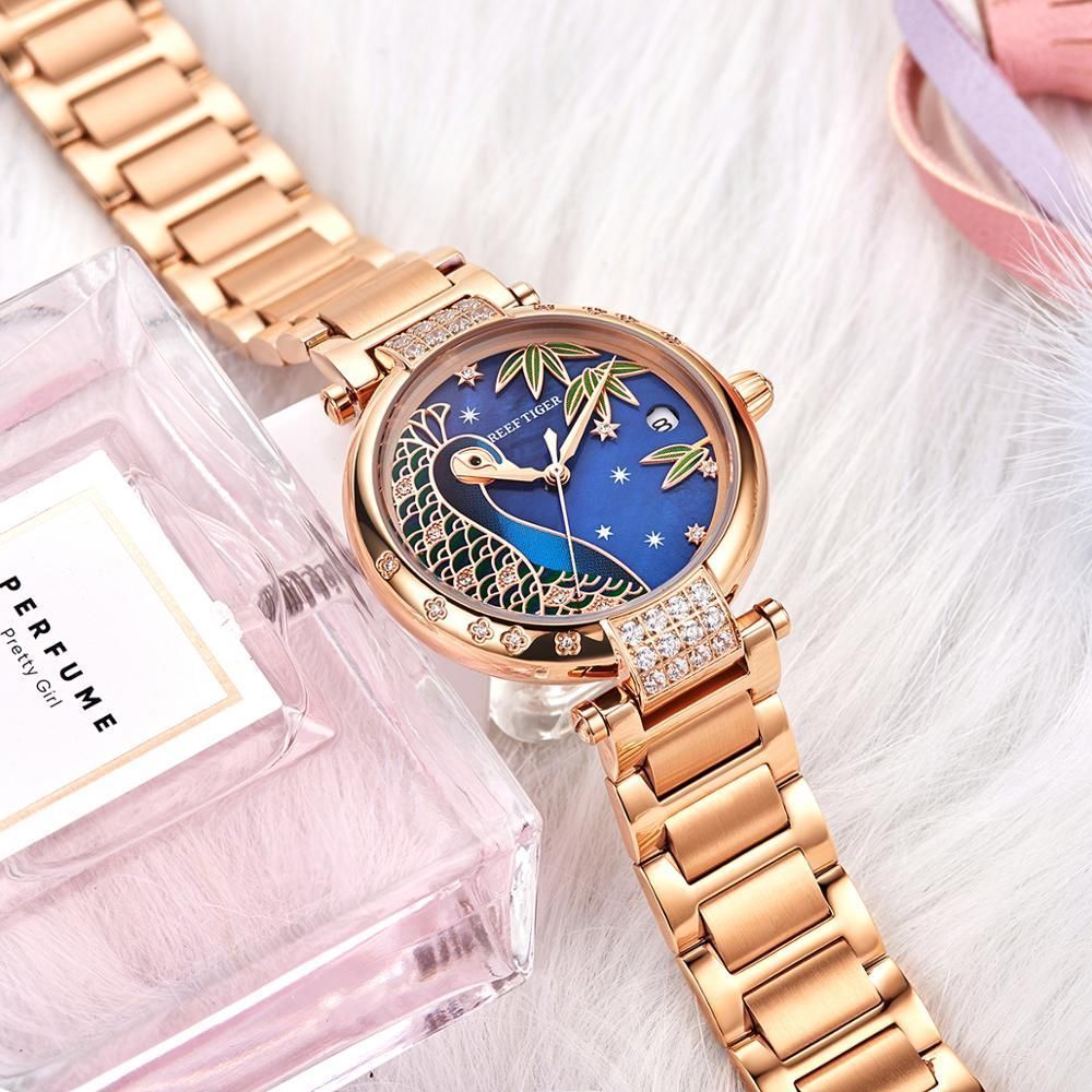 Luxury Women Simple Watch GSW651 Rose Golden Stainless Steel Automatic Wristwatch - Touchy Style .