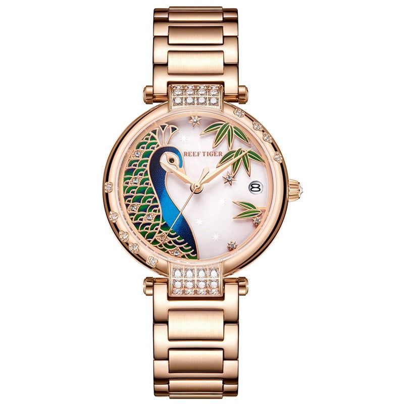 Luxury Women Simple Watch GSW651 Rose Golden Stainless Steel Automatic Wristwatch - Touchy Style .