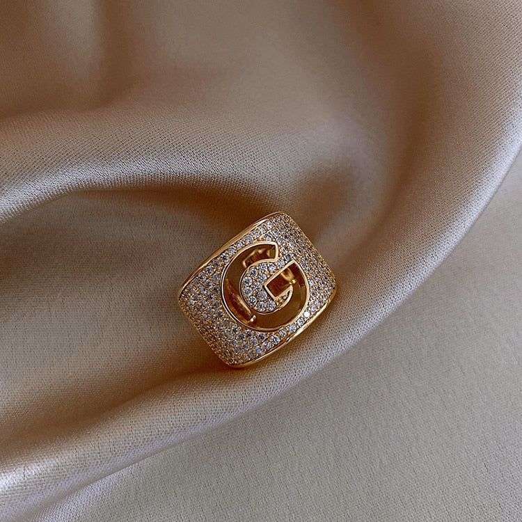 Luxury Zircon G Letter Opening Finger Rings Charm Jewelry RCJWY27 Fashion Korean Design - Touchy Style .