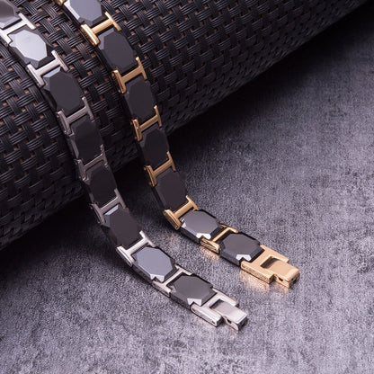 Magnetic Black Ceramic Bracelets Charm Jewelry Unisex Accessory ORB-216-01BKRG - Touchy Style .