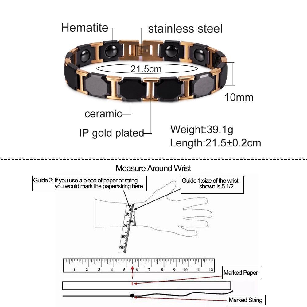 Magnetic Black Ceramic Bracelets Charm Jewelry Unisex Accessory ORB-216-01BKRG - Touchy Style .