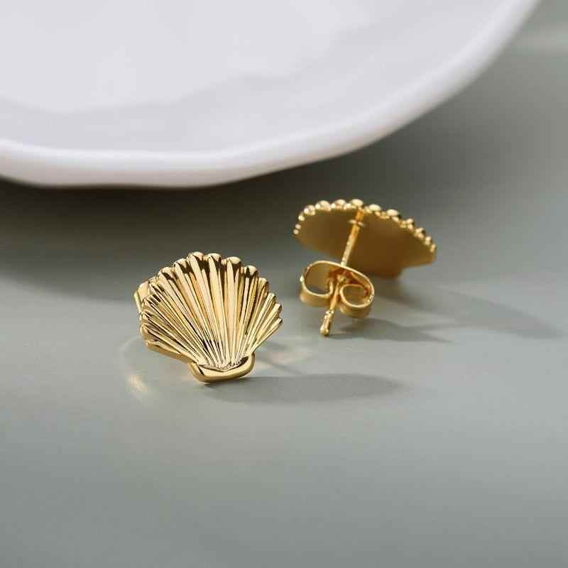 Mini Golden Stainless Steel Shell Earrings Charm Jewelry ZS0419 - Touchy Style .