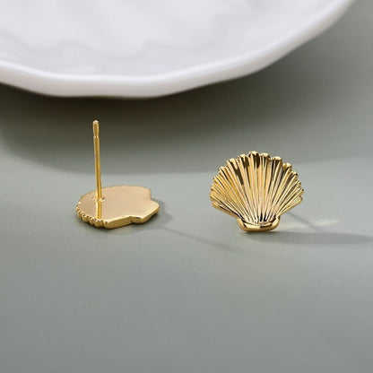 Mini Golden Stainless Steel Shell Earrings Charm Jewelry ZS0419 - Touchy Style .