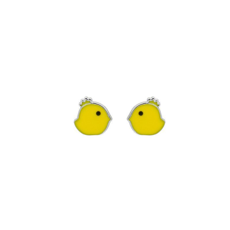 Mini Yellow Chick 925 Sterling Silver Studs Earrings Charm Jewelry LOS03 - Touchy Style .