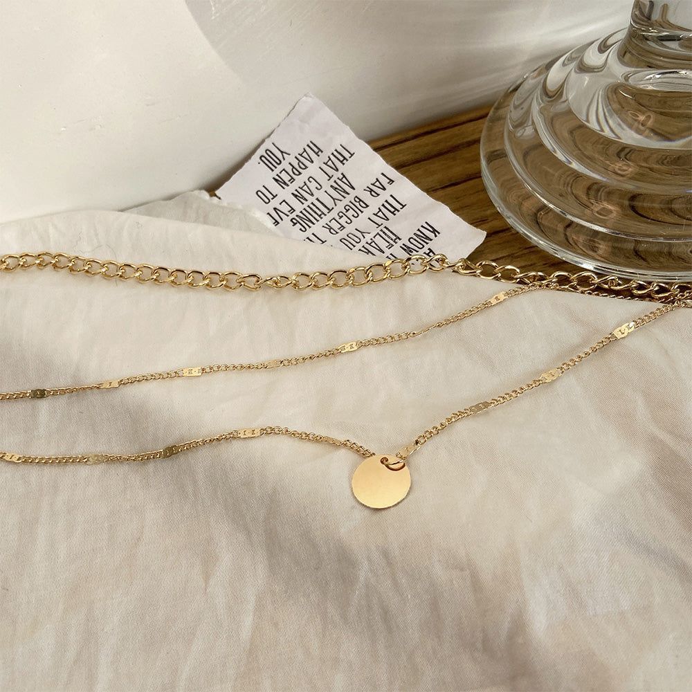 Multi-layer Necklaces Charm Jewelry SS1233 Golden Chain Rounded Pendent - Touchy Style .