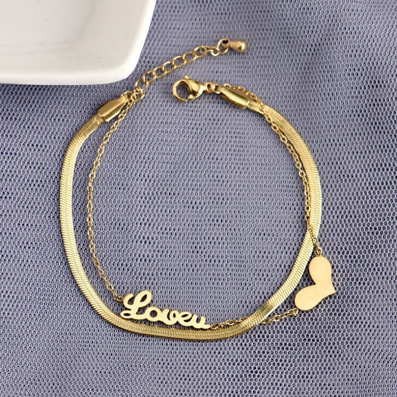 Multilayer Bracelet Charm Jewelry KKS0309 Stainless Steel Lovers Heart Shape - Touchy Style .