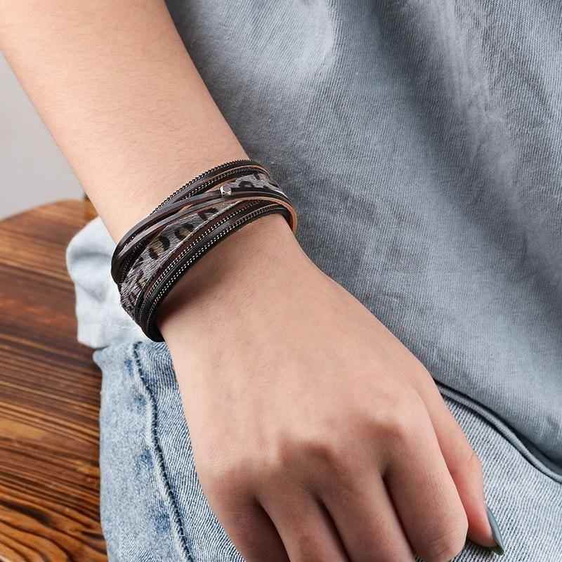 Multilayer Bracelets Charm Jewelry Fur Leopard Leather - Touchy Style