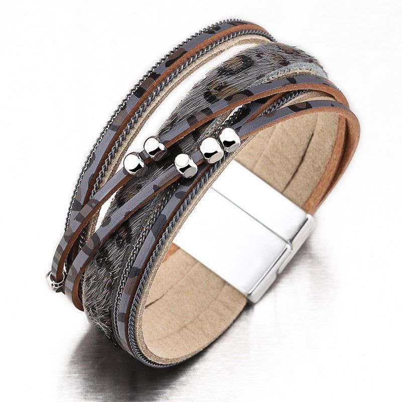 Multilayer Bracelets Charm Jewelry Fur Leopard Leather - Touchy Style .