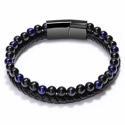 Multilayer Bracelets Charm Jewelry Nature Lava Stone Genuine Leather - Touchy Style .