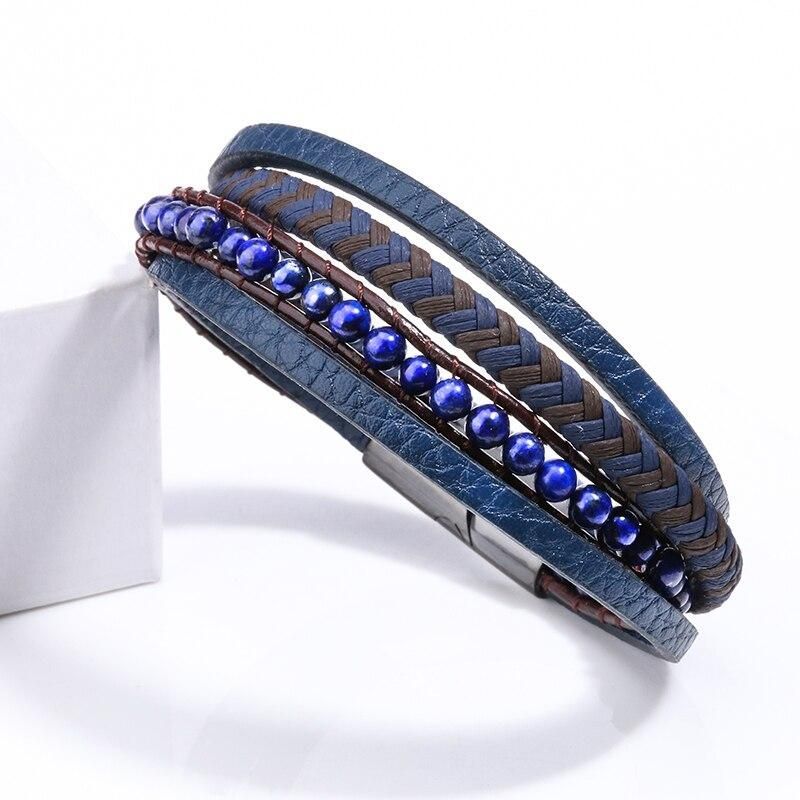 Multilayer Bracelets Charm Jewelry Stainless Steel Magnetic Lave Stone - Touchy Style .
