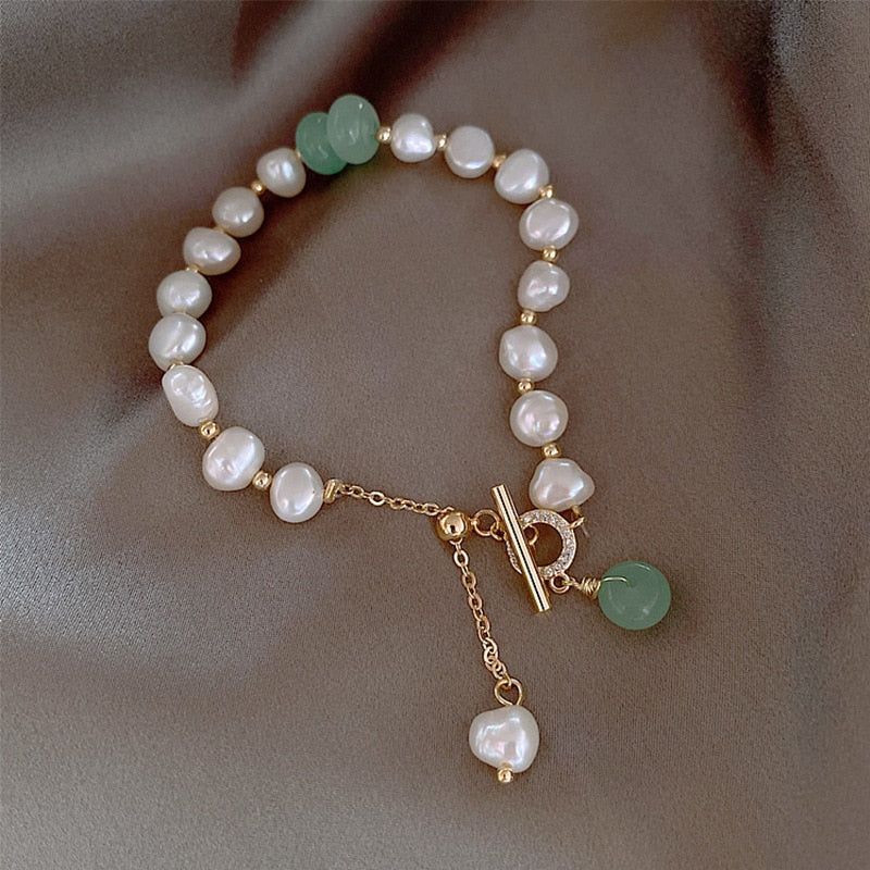Natural Pearl Bracelets Charm Jewelry BCJTXY51 Baroque Green Crystal