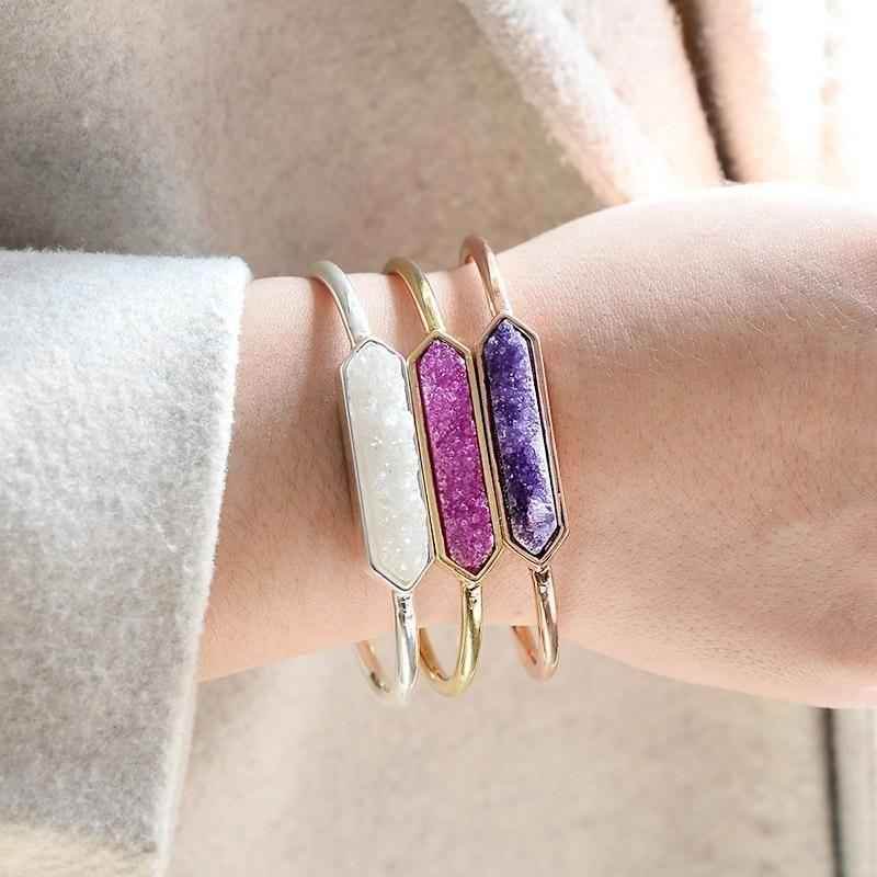 Natural Stone Bracelets Charm Jewelry BR004 Golden Bangles - Touchy Style