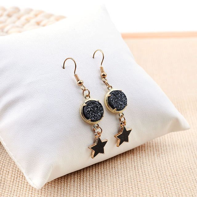 Natural Stone Druzy Drop Earrings Charm Jewelry ECJBS13 Star Rounded Shape - Touchy Style .