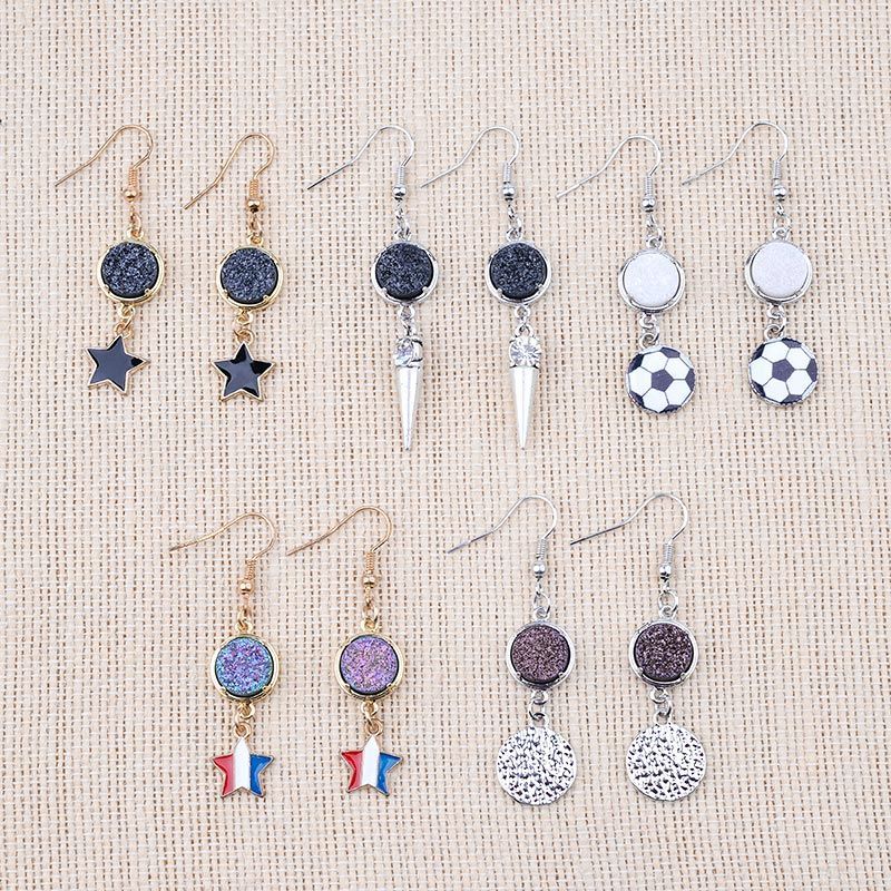 Natural Stone Druzy Drop Earrings Charm Jewelry ECJBS13 Star Rounded Shape - Touchy Style .