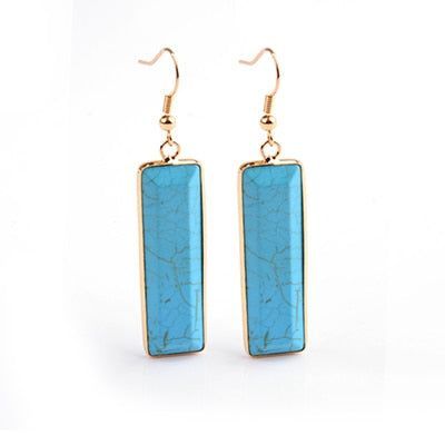 Natural Stone Rectangle Dangle Long Earrings Charm Jewelry BS0313 - Touchy Style .