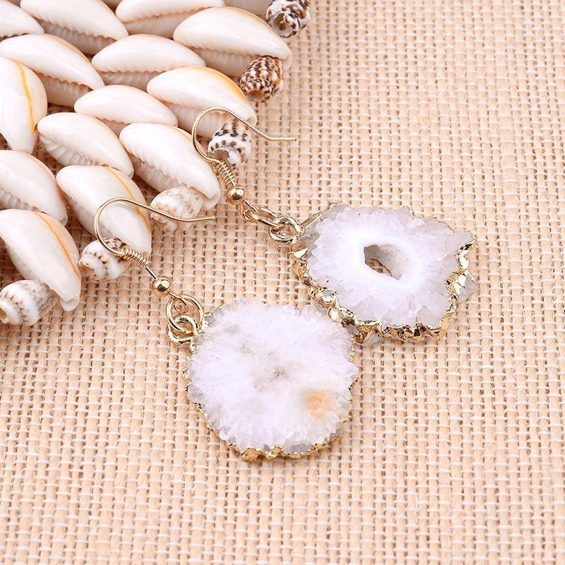 Natural White Drusy Stone Fringe Dangle Earrings Charm Jewelry BS0251 - Touchy Style .