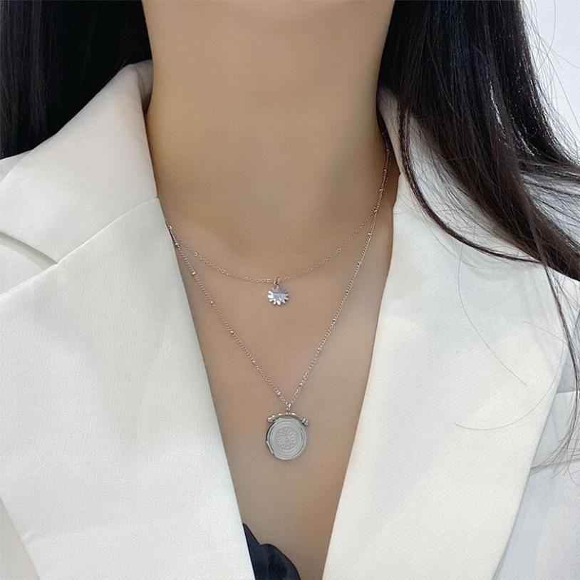 Necklace Charm Jewelry Stainless Steel 2021 Fashion Upscale 2 Layer Flowers Beaded Chain Choker - Touchy Style