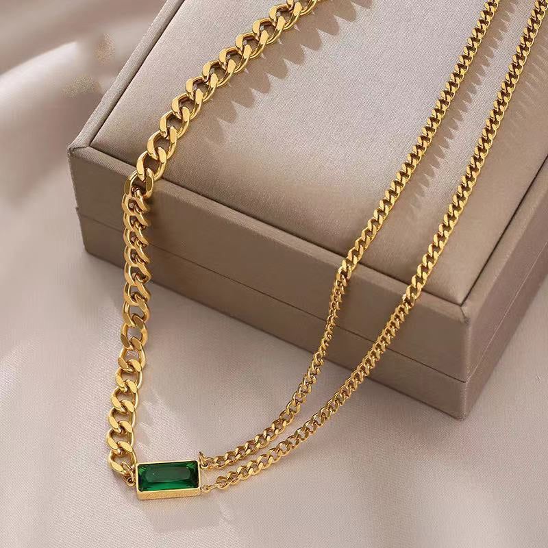 Necklaces Bracelets Charm Jewelry Set XYS1207 Stainless Steel Green Crystal - Touchy Style .