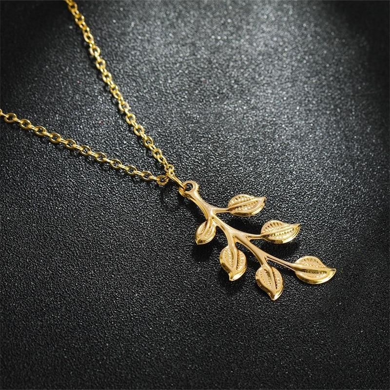 Necklaces Charm Jewelry Golden Minimalist Long Leaves ROS1140 - Touchy Style .