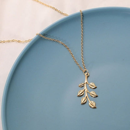 Necklaces Charm Jewelry Golden Minimalist Long Leaves ROS1140 - Touchy Style .