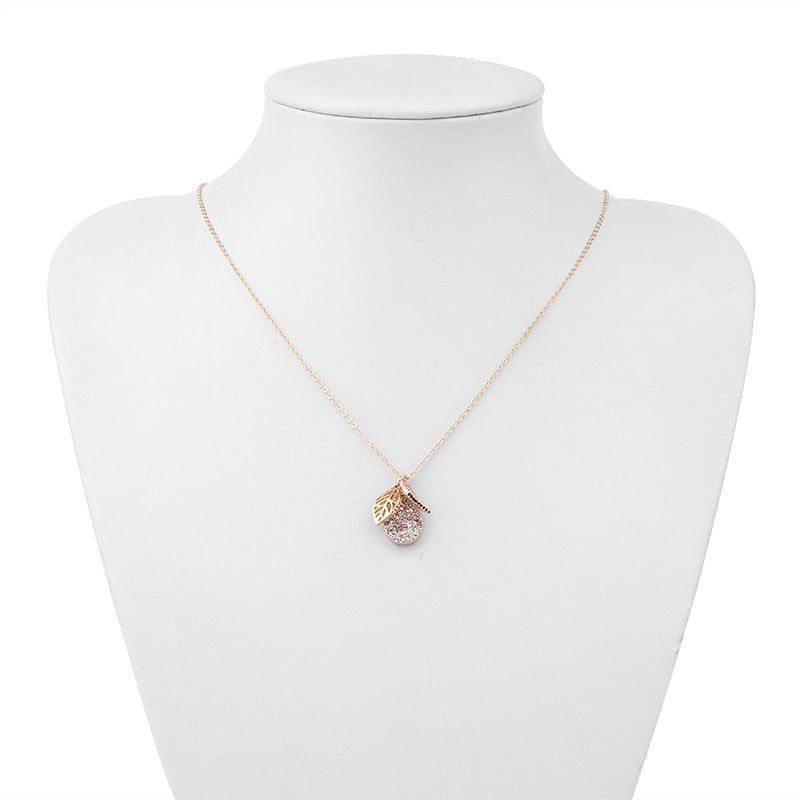 Necklaces Charm Jewelry NCJB04 Pear Leaf and Druzy Stone - Touchy Style .