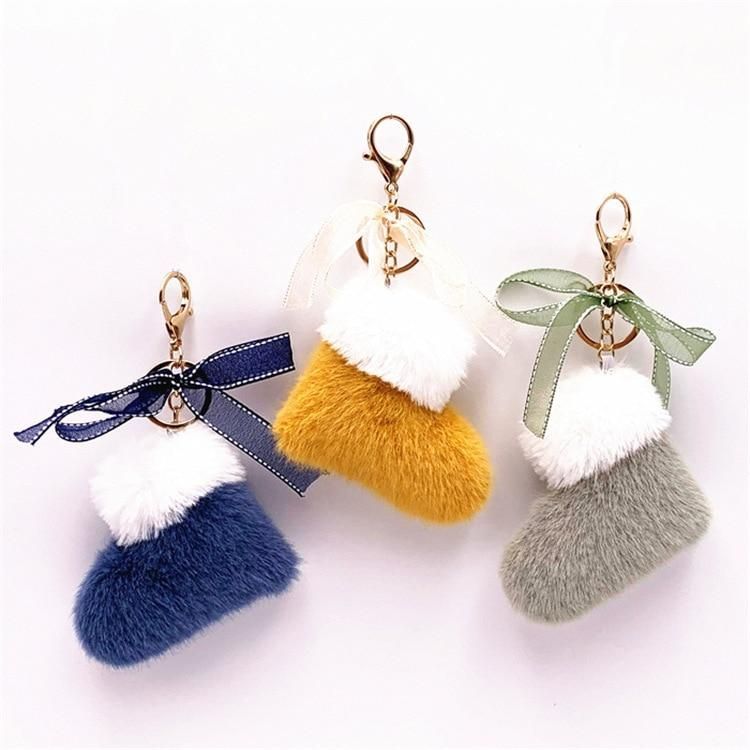New Boots Keychain Cute Bow Bag Pendant Cartoon Plush Car Key Chain Ring Gift Accessories - Touchy Style .