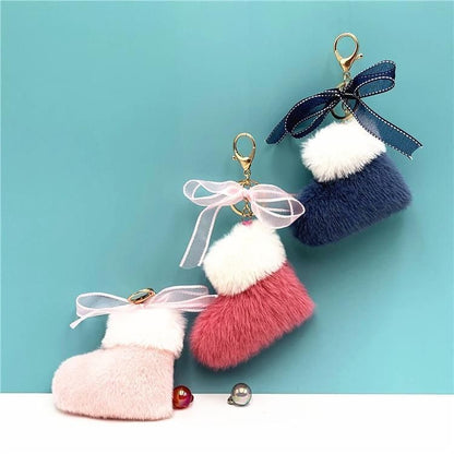 New Boots Keychain Cute Bow Bag Pendant Cartoon Plush Car Key Chain Ring Gift Accessories - Touchy Style .