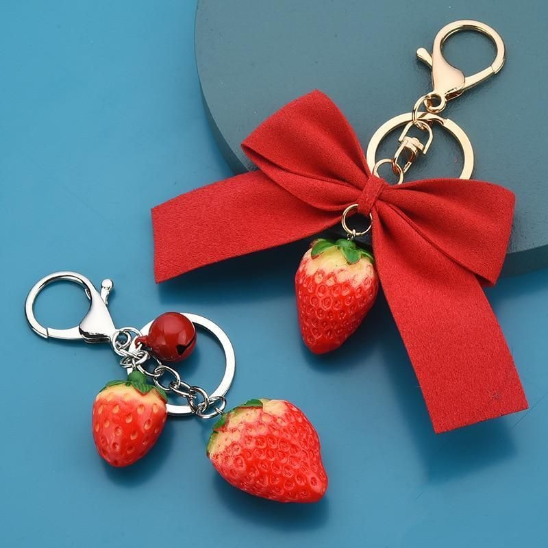 New Cartoon Strawberry Keychains Cute fruit Key Chain Creative Custom Couple Ins Bag Pendant Car Leather Key Ring - Touchy Style .