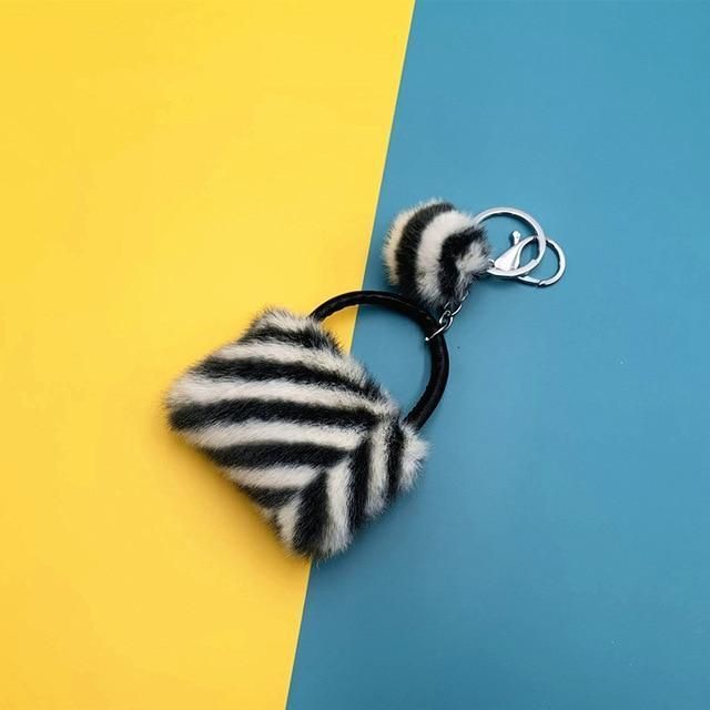 New Coin Purse Key Chain Cute Lady Bag Shape Plush Car Pendant Striped Ornament Small Gift Key Chain - Touchy Style .