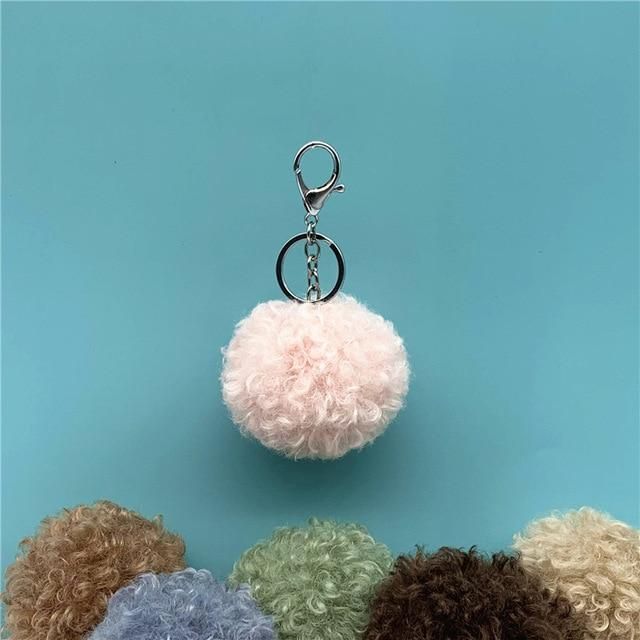 Touchy Style New Curly Cute Fur Key Chain Car Plush Keychain Pom-Pom Bag Pendant Creative Gift Jewelry Accessories Pendant Gray / 13 cm