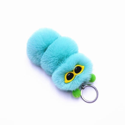 New Cute Caterpillar Keychain Cute Candy Color Cartoon Plush Bag Pendant Car Key Chain Accessories - Touchy Style .