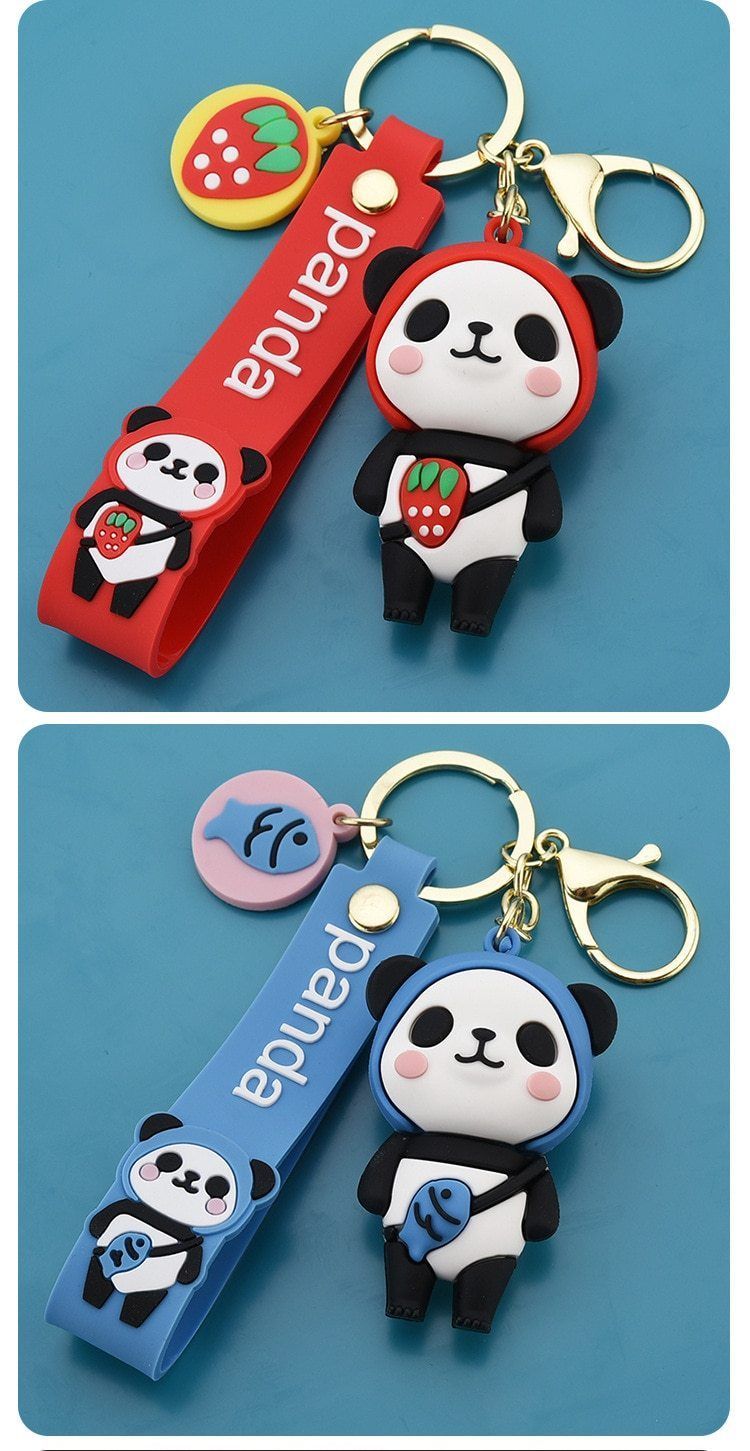 New Cute Panda Keychain Fruit Red Panda Pendant Key Accessories Simple Couple Bag Pendant Party Gift - Touchy Style .