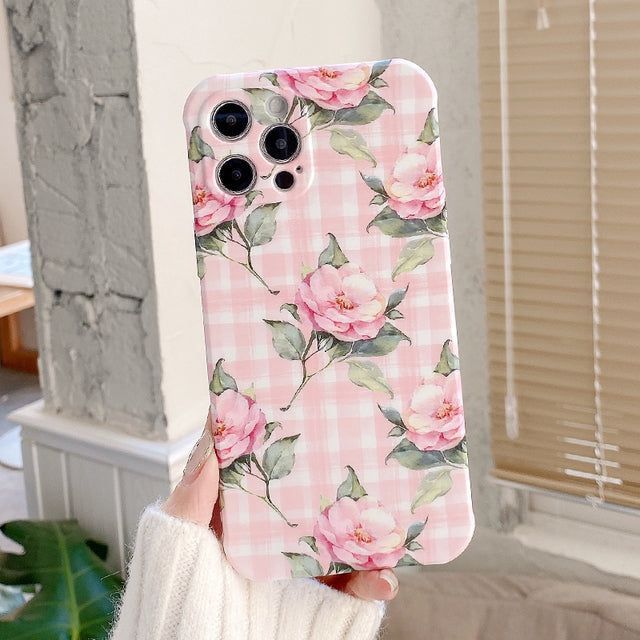 For iPhone 13 Pro 12 Pro Max 11 XS XR Luxury Cute Pink Flower Square Case  w/Ring