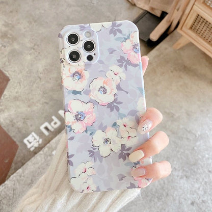 Pink Matte Floral Painting Cute Phone Cases For iPhone 13 12 Pro Max XR X XS Max 7 8 Plus 11 - Touchy Style .