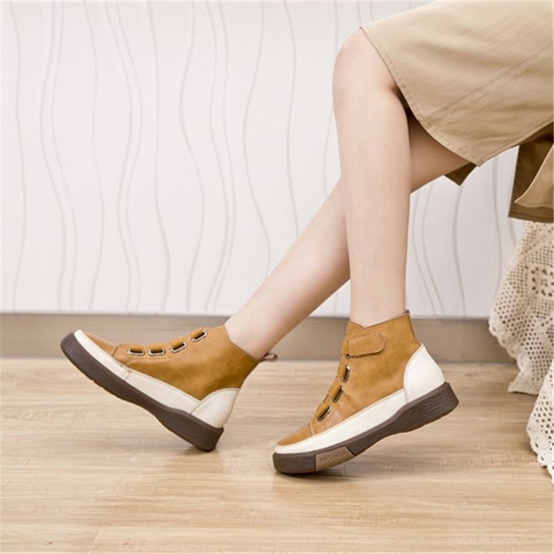 Platform Leather British Ankle Boots Women&