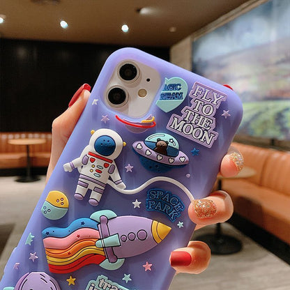 Purple Cartoon 3D Space Astronaut Cute Phone Cases For iPhone 11 12 Pro Max Mini XS X XR 7 8 Plus SE 2020 - Touchy Style .
