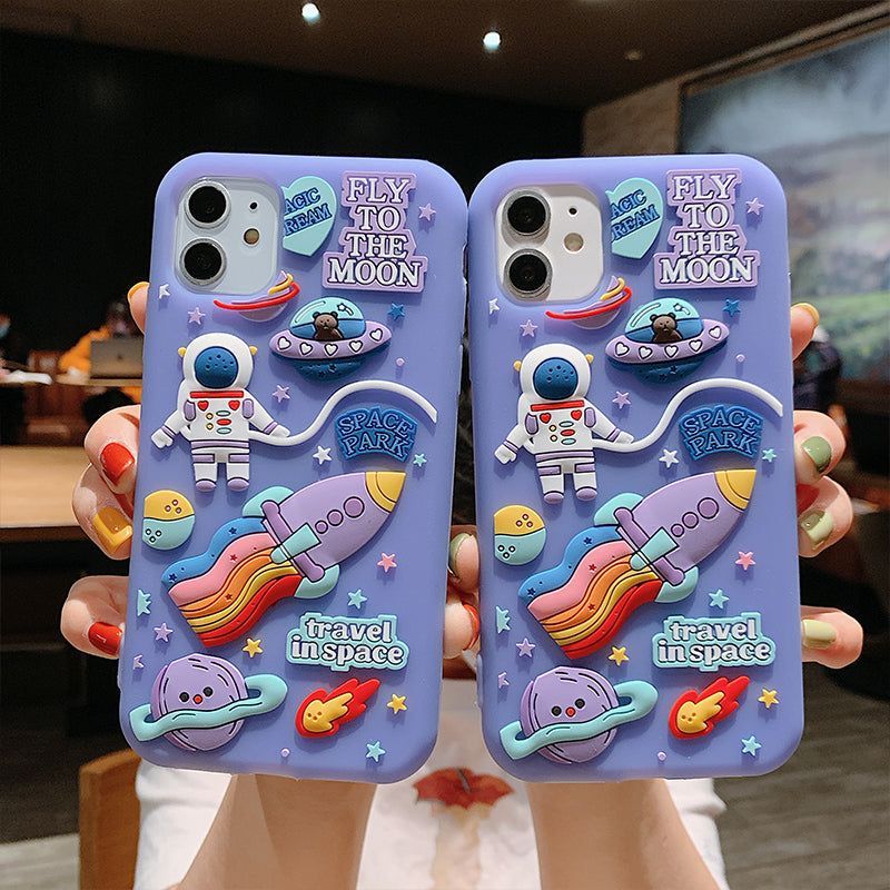 Purple Cartoon 3D Space Astronaut Cute Phone Cases For iPhone 11 12 Pro Max Mini XS X XR 7 8 Plus SE 2020 - Touchy Style .