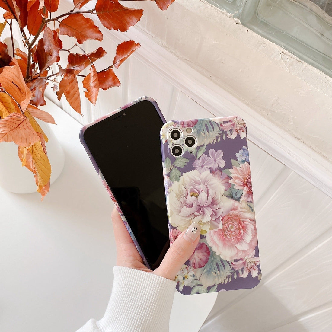 Purple Floral Painting Cute Phone Cases For iPhone 13 12 Pro Max XR X XS Max 7 8 Plus 11 - Touchy Style .