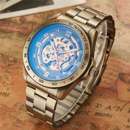 Retro Style Men Automatic Mechanical Watch Skeleton Steampunk Genuine Leather Band Men&