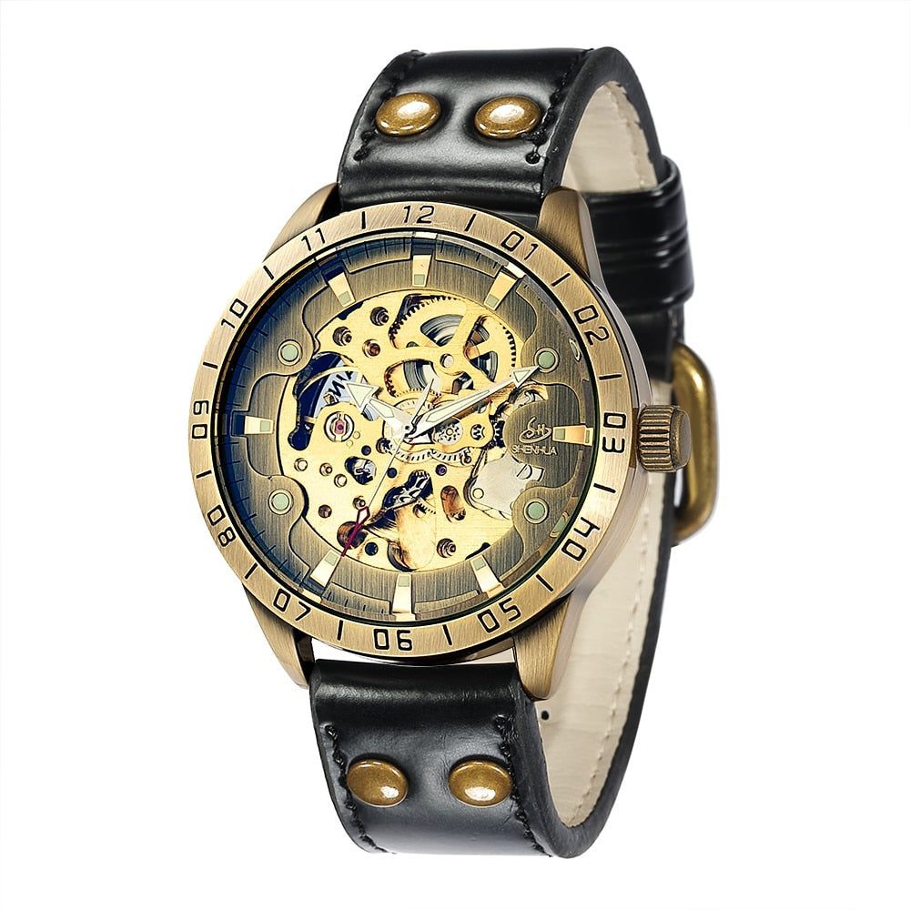 Skeleton Watch Black/Gold - Affordable Mechanical Self-Wind Watch