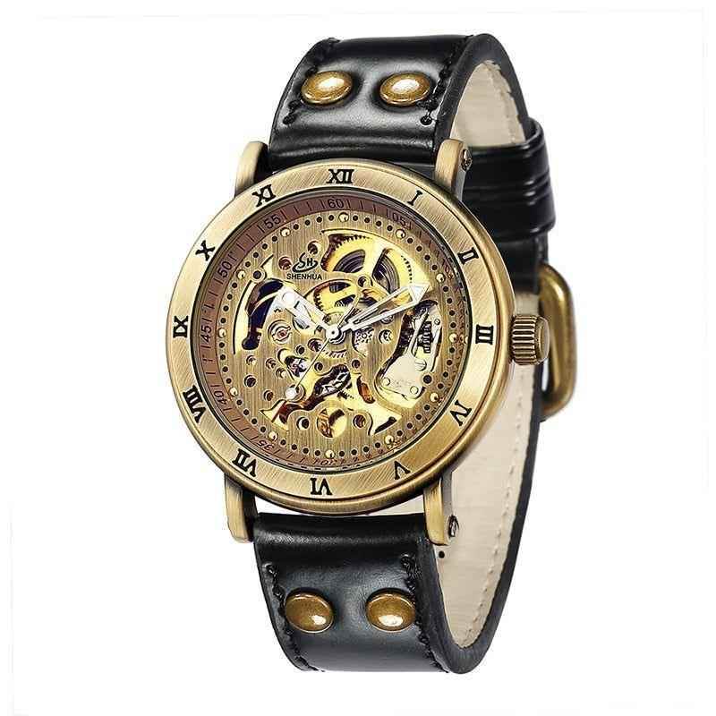 Retro Style Men Automatic Mechanical Watch Skeleton Steampunk Genuine Leather Band Men&