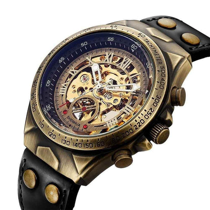 Retro Style Men Automatic Mechanical Watch Skeleton Steampunk Genuine Leather Band Men&